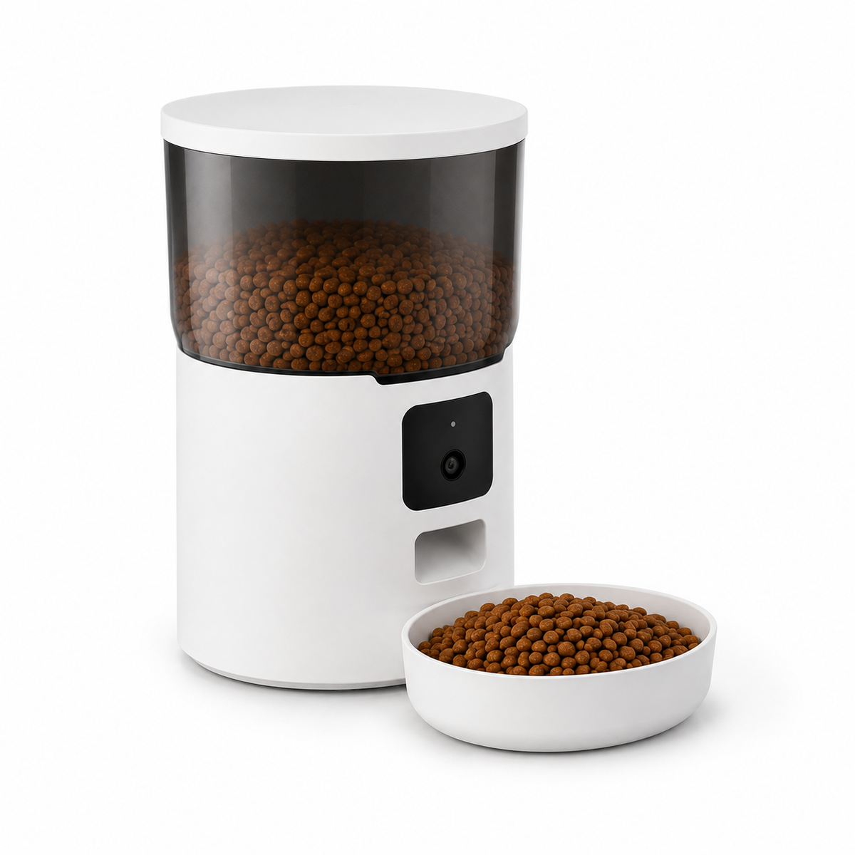 Alimentador Automático com Câmera Wi-Fi 4L em uso, demonstrando o funcionamento