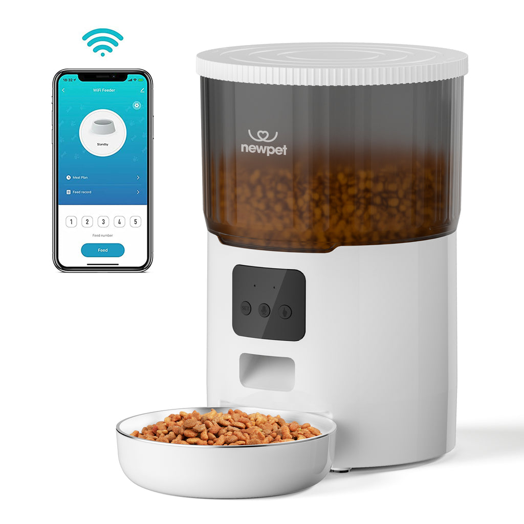 Alimentador automático branco para pets com reservatório de 4 litros e tigela na base