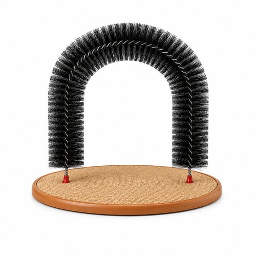 Arco Interativo para Gatos com Escova e Arranhador — vista frontal completa em fundo branco