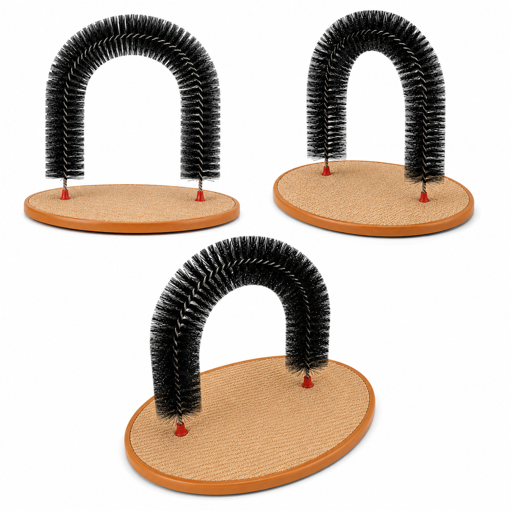 Arco Interativo para Gatos com Escova e Arranhador — ângulos e variações em fundo branco