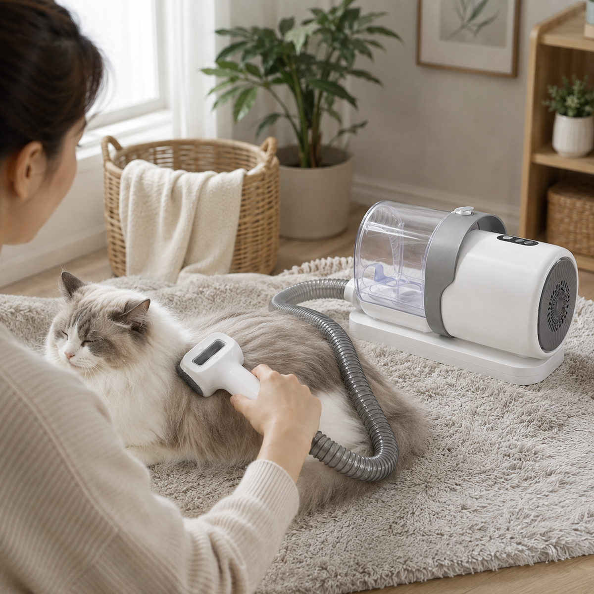 Aspirador de Tosa Pet 7 em 1: Sucção e Higiene em ambiente doméstico, mostrando a escala real