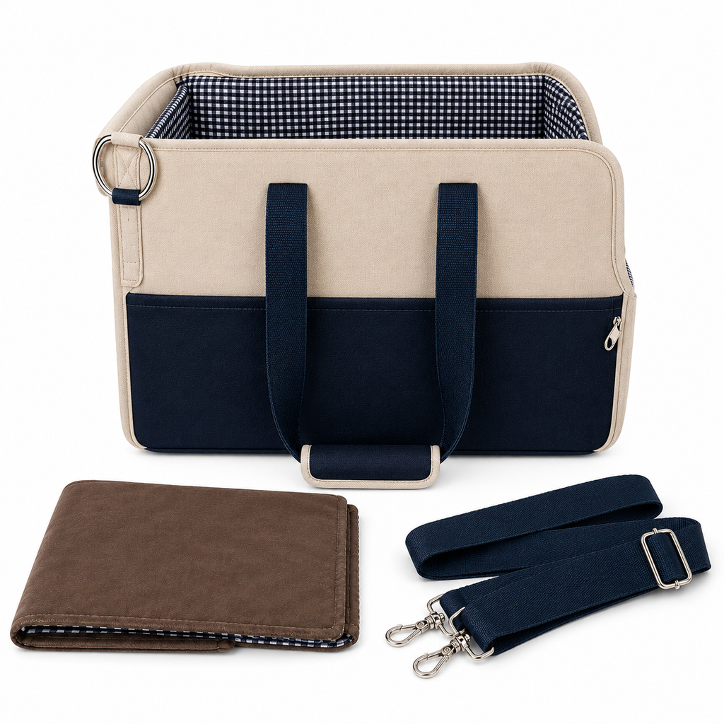 Bolsa de Transporte Pet com Alça de Ombro e Base Removível — vista frontal completa em fundo branco