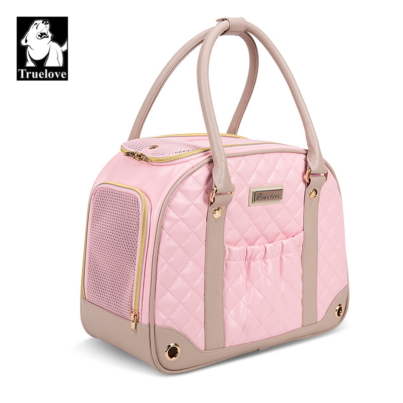 Bolsa de transporte preta para cães vista de frente