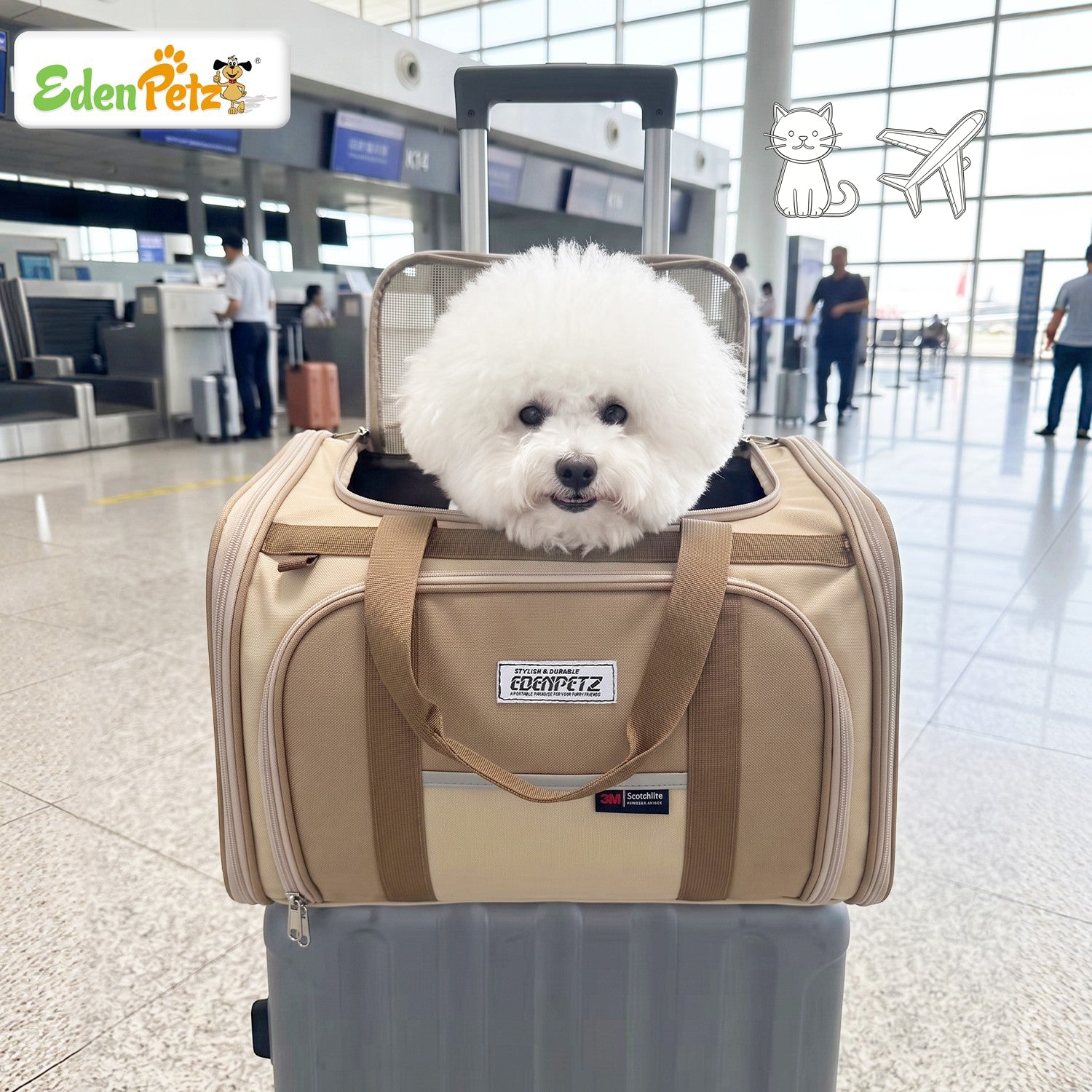 Bolsa de transporte para cães e gatos pequenos com alça de mão e tela de ventilação lateral