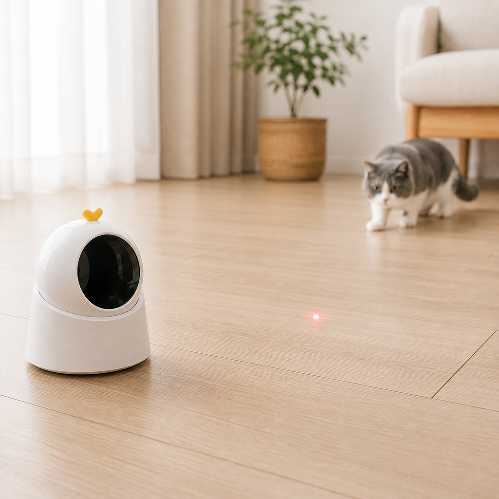 Brinquedo Laser Automático: Enriquecimento para Pets em uso, demonstrando o funcionamento