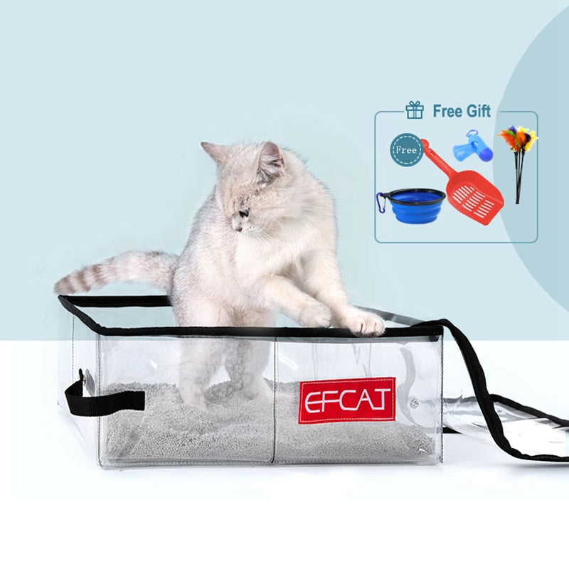 Caixa sanitária portátil para pets na cor azul, aberta e com a tampa levantada.
