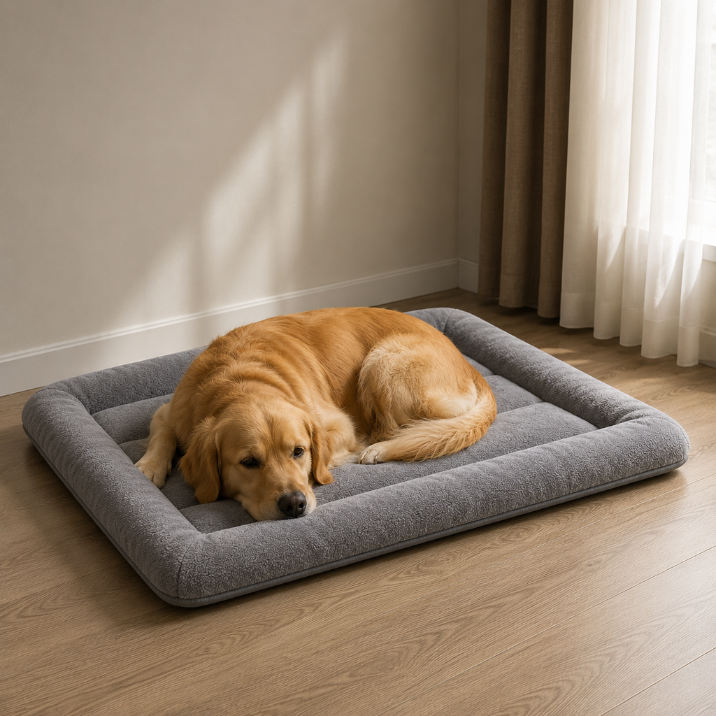 Cama de Pelúcia Ultra Macia para Cães e Gatos em ambiente doméstico, mostrando a escala real
