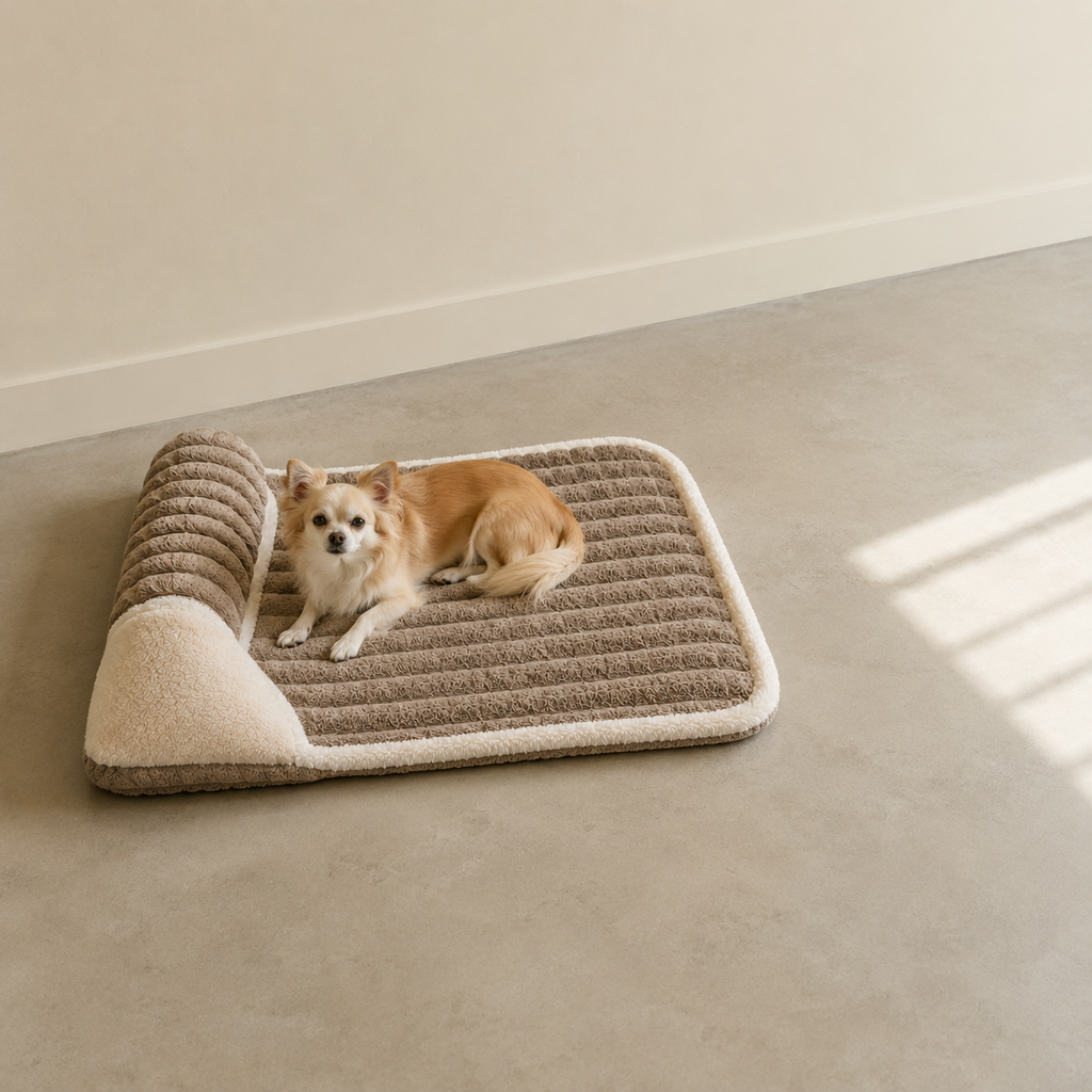 Cama Pet Lavável com Espuma de Memória para Cães em uso, demonstrando o funcionamento