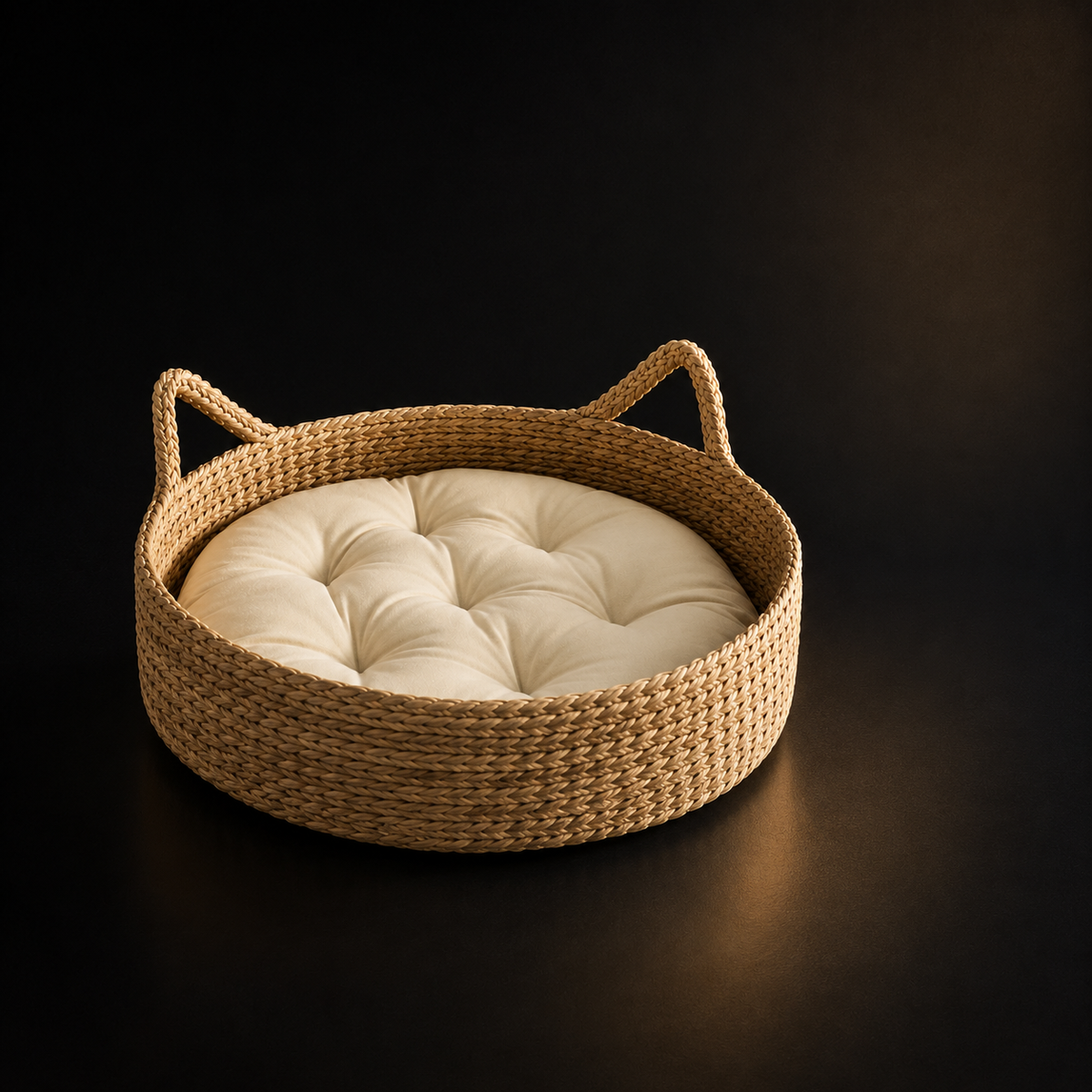Cama Rattan para Gatos Donut com Almofada Aconchegante — foto principal em fundo grafite