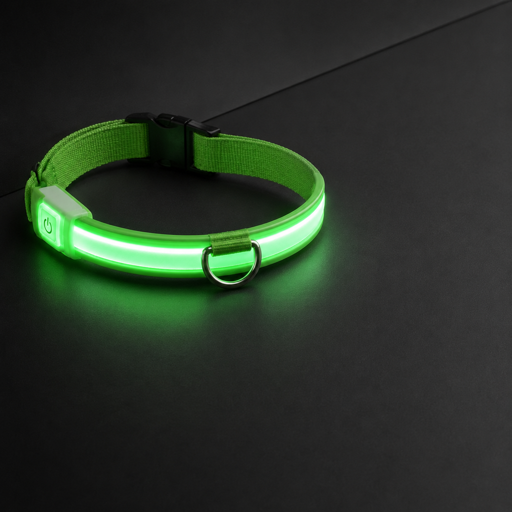 Coleira LED Recarregável para Cães: Visão Noturna — vista alternativa em fundo grafite
