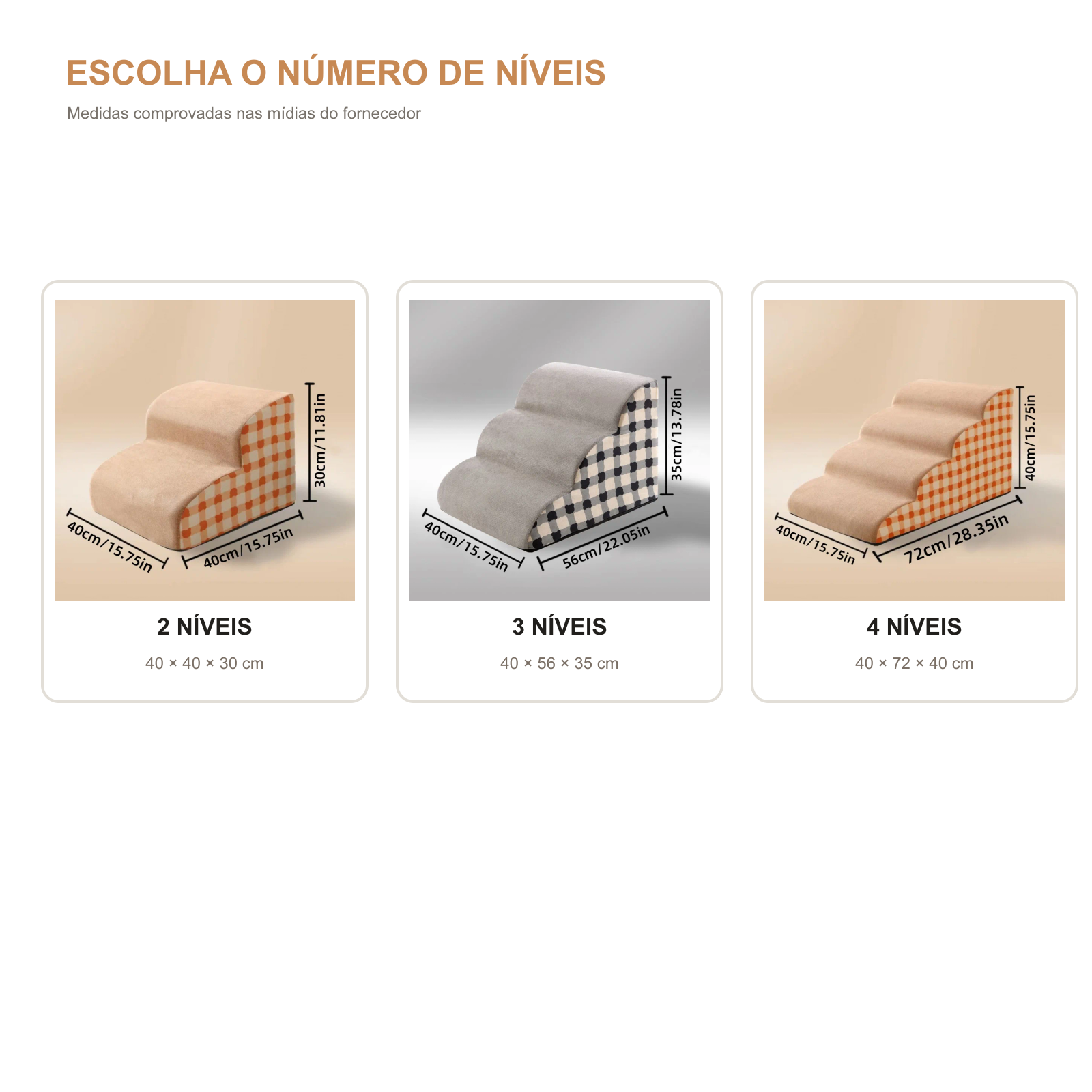 Escada Pet para Cama e Sofá com Degraus Antiderrapantes — ângulos e variações em fundo branco