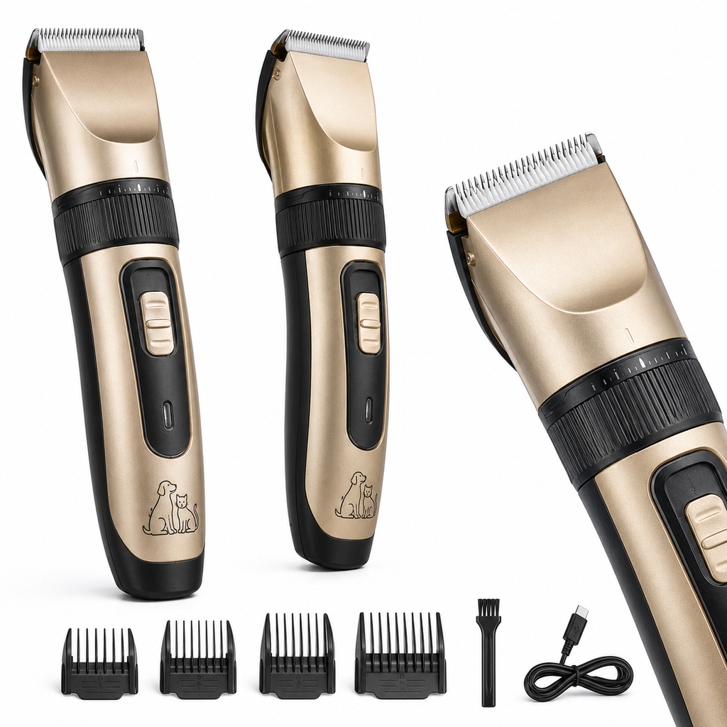 Kit Higiene Pet: Tosador e Lixador de Unhas Elétrico — ângulos e variações em fundo branco