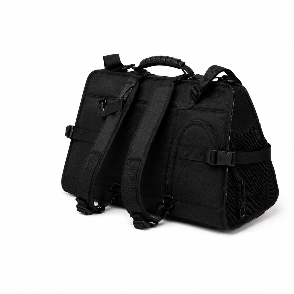 Mochila de Viagem Pet Respirável para Passeio e Transporte em uso, demonstrando o funcionamento