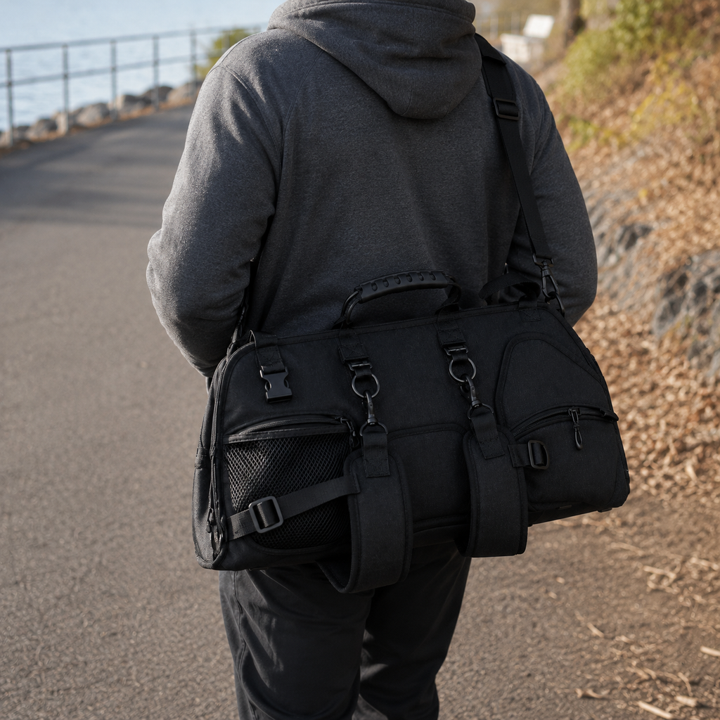 Mochila de Viagem Pet Respirável para Passeio e Transporte em ambiente doméstico, mostrando a escala real
