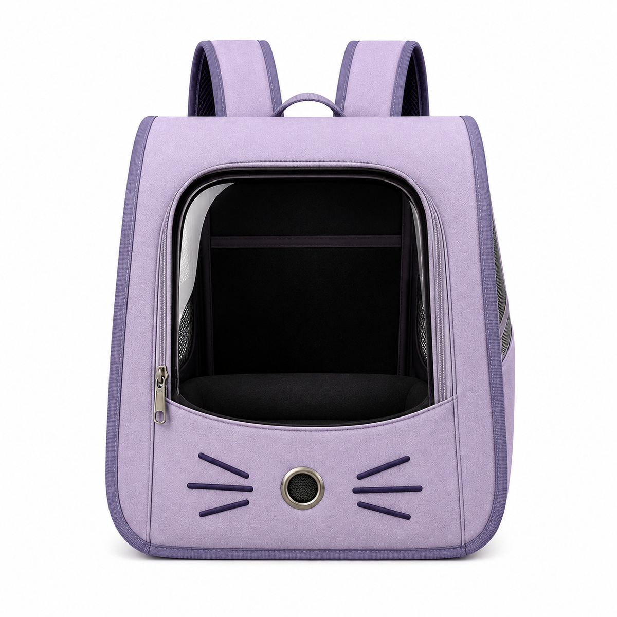 Mochila Pet Visor Transparente — vista frontal completa em fundo branco