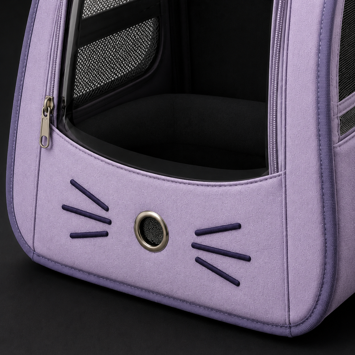 Detalhe de construção e acabamento — Mochila Pet Visor Transparente