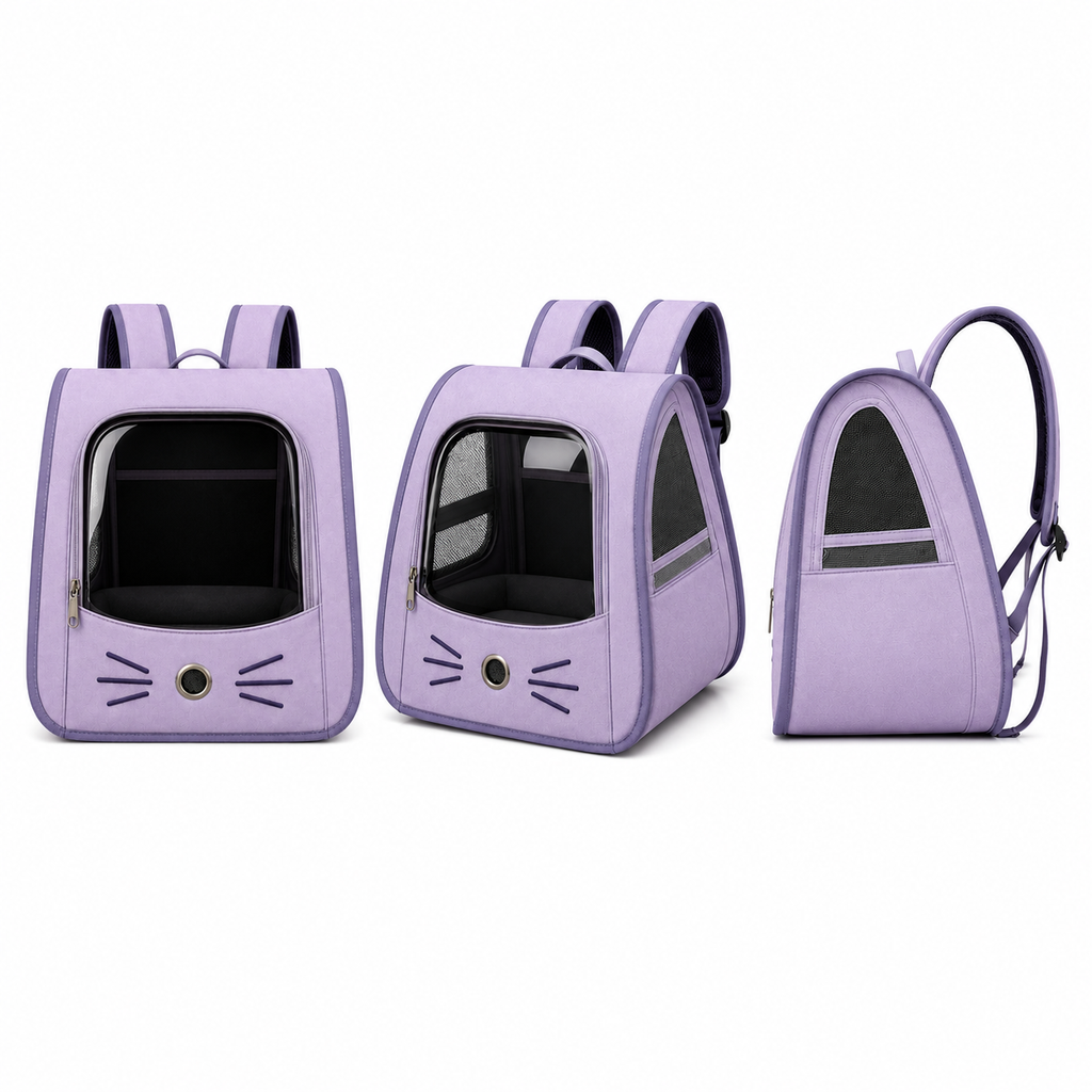 Mochila Pet Visor Transparente — ângulos e variações em fundo branco