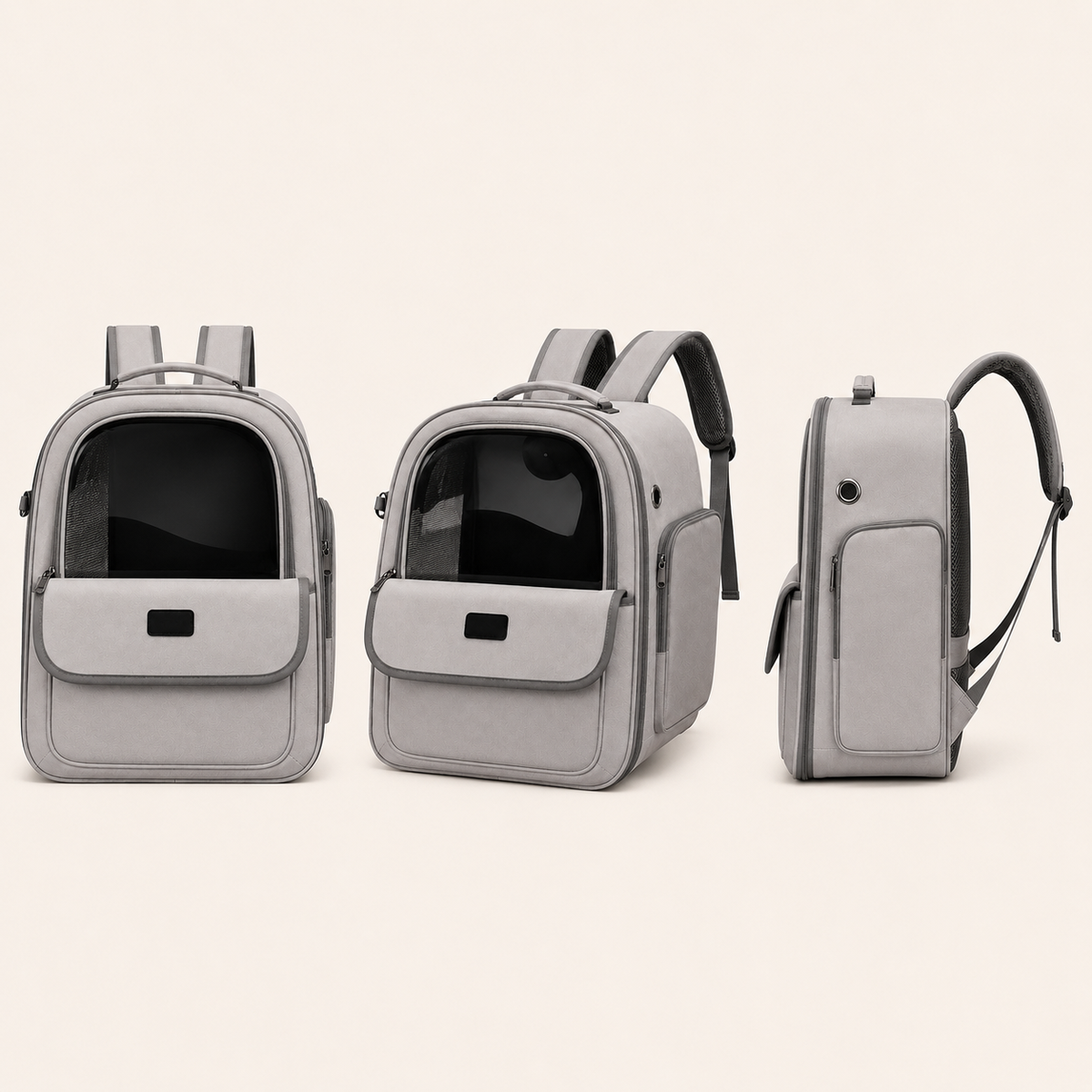 Mochila Transportadora Pet Dobrável e Respirável — ângulos e variações em fundo branco