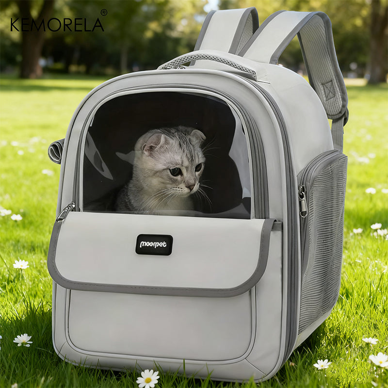 Mochila transportadora pet dobrável com malha respirável vista de frente