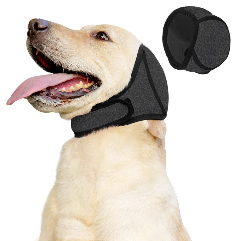 Protetor auricular para cão na cor preta com alças de ajuste