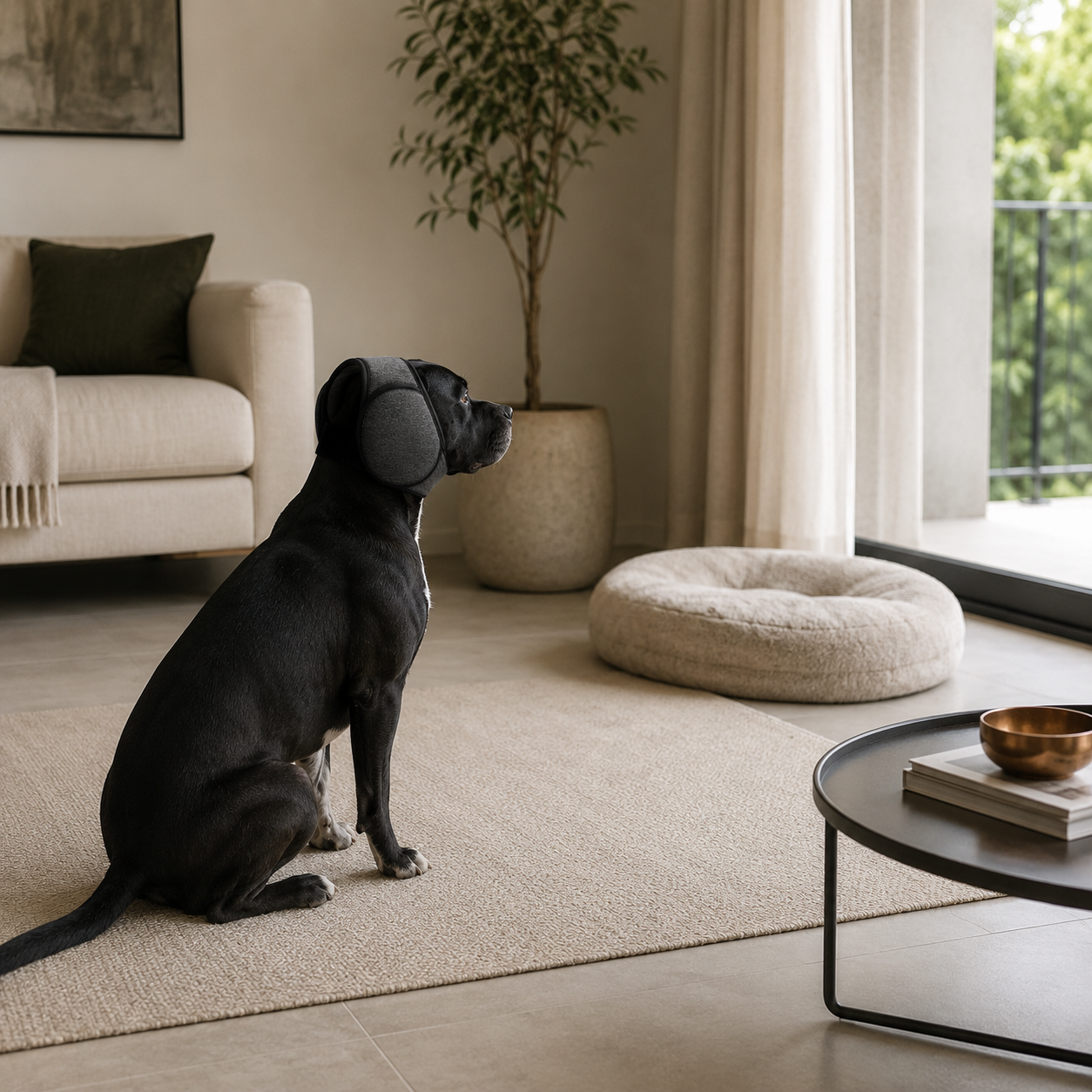 Protetor Auricular para Cão Zion Pet | Redução de Ruído em ambiente doméstico, mostrando a escala real
